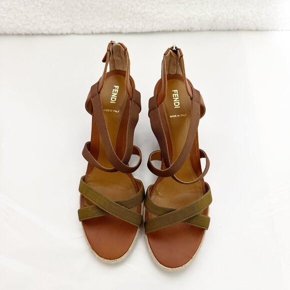 Fendi Wedge Cross Strap Sandal - Leather and canvas with zip back -sz 41 (US 11) - Picture 7 of 15